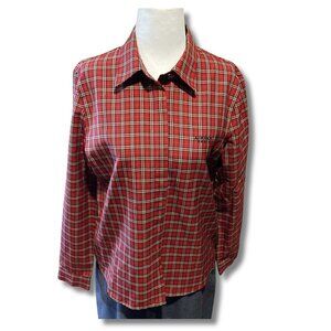 AUBUSSON PARIS Red black plaid button-down shirt checkered Christmas top medium